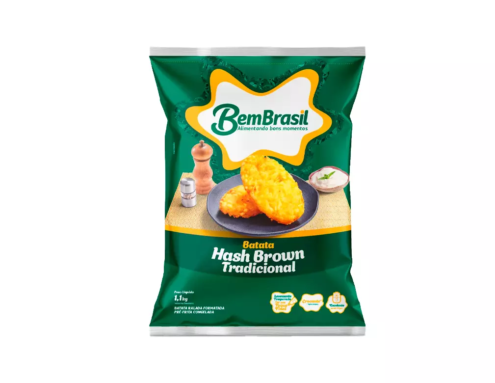 BATATA CONGELADA PRÉ FRITA HASH BROWN TRADICIONAL BEM BRASIL 1,10 KG (CX 10 PCT)